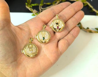 Phoenix Runde Locket Halskette 14K Solid Gold Locket Anhänger Weihnachtsgeschenke Familienfoto Locket Halskette Personalisierte Locket Muttertagsgeschenk