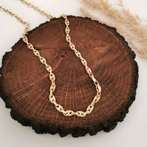 Puffed Mariner Chain 14K Gold Puffed Mariner Necklace For Men Real Gold Puffed Mariner Chain For Dad Yellow Gold Puffed Mariner For Boy 4mm