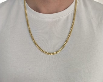 Curb Chain* 14K Gold Curb Chain Necklace For Men Jewelry* Real Solid Gold Gourmette Chain For Dad* 5 mm Curb Link Chain Necklace For Husband