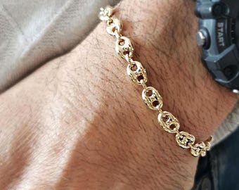 Puffed Mariner Chain* 14K Gold Puffed Mariner Necklace For Men* Real Gold Puffed Mariner Chain For Dad* Yellow Gold Puffed Mariner For Boy