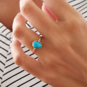 14K Gold Turquoise Ring: Handmade Women&#39;s Birthday Jewelry