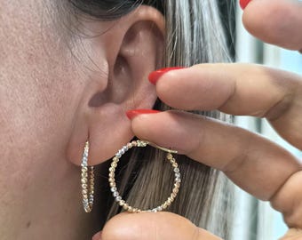 Beads Hoop Earrings 14K Gold 2.5 Cm Earrings For Women Birthday Gifts  Yellow Gold Balls Earrings for Mom Gifts Hoop Earrings