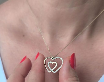 Heart Necklace 14K Fashion Gold Heart Necklace For Lovers Birthday Jewelry For Wife Dainty Gold Heart Everyday Jewelry Valentines Day Gift