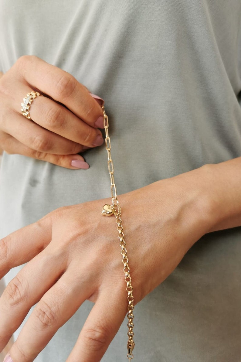 Kedjelänkarmband* 14K guldarmband för kvinnor Födelsedagspresenter* Hjärtberlockarmband för tjejer Vardagssmycken* Berlockarmband Julklappar bild 3