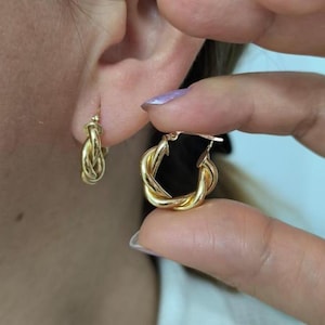 Twist Hoop Earrings* 14K Gold Twist Hoop Earrings For Women Birthday Gift* Twisted Hoop Earrings * 2 Ropes Crossover Large Hoops Earrings