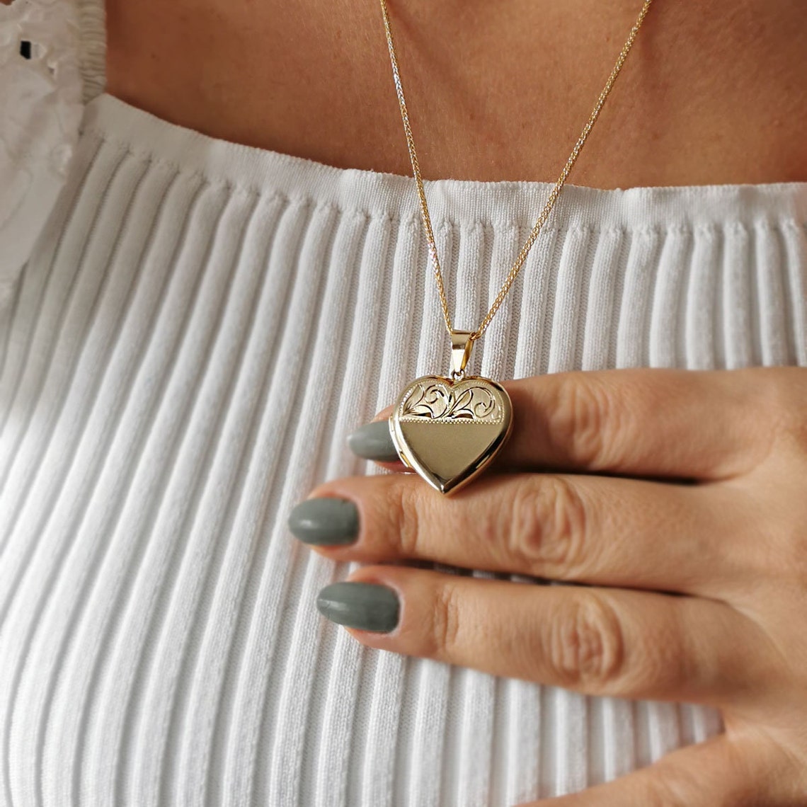 Heart Locket Necklace 14K Dainty Gold Locket Pendant for Etsy