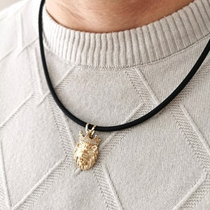 Lion Gold Pendant* 14K Solid Gold Lion Necklace For Dad Birthday Gift* Lion Gold Pendant For Men Gifts* Real Gold Lion Charm Christmas Gifts