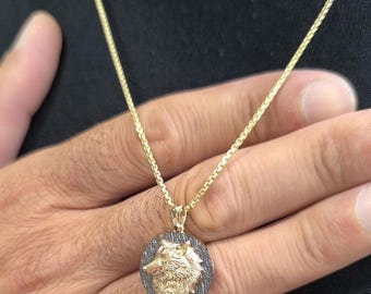 Gold Wolf Necklace Gold Pendant 14K Solid Gold Wolf Necklace For Dad Birthday Gift Wolf Gold Pendant For Men Gifts 2 Cm Real Gold Wolf Charm