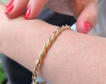 Auger Gold Bracelet 14K Gold Auger Bangle For Women Birthday Gifts 4mm Hinged Bangle Bracelet for Mom Christmas Gifts Yellow Solid Gold