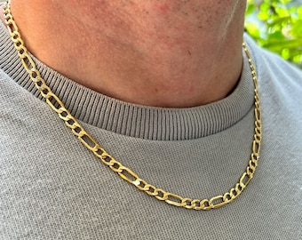 14K Gold Figaro Chain Necklace: Handmade Solid Gold, 20 Inch