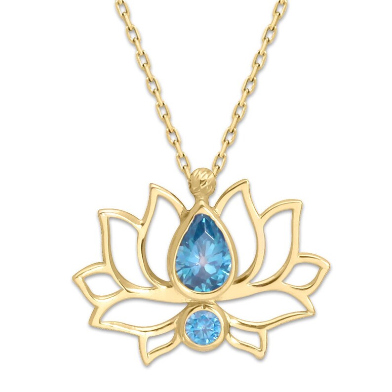 Lotus Flower Necklace Aqua Flower Pendant 14K Trendy Flower Gold