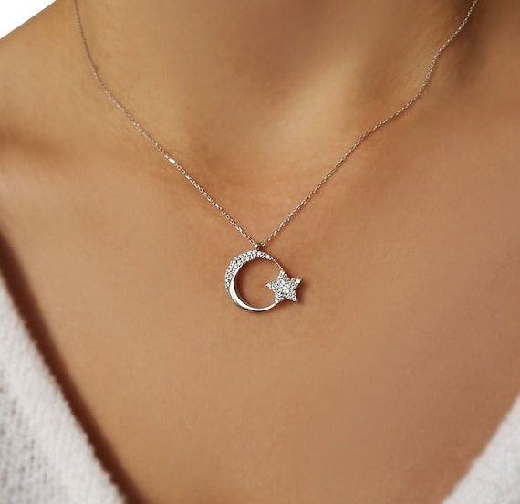 Moon and Star Necklace14k Gold Moon Star Necklace for Girl Birthday Jewelryfor Women Dainty Moon Star Pendant Etsy Canada