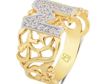 Anello con iniziale in oro massiccio 14K - Anello con lettera M - Gioielli per il compleanno