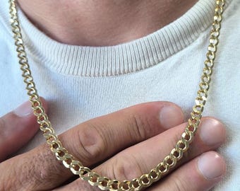 Curb Chain  14K Gold Curb Chain Necklace For Men Jewelry Real Solid Gold Gourmette Chain For Dad  5.8 mm Curb Link Chain Necklace