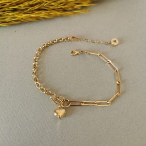 Kedjelänkarmband* 14K guldarmband för kvinnor Födelsedagspresenter* Hjärtberlockarmband för tjejer Vardagssmycken* Berlockarmband Julklappar bild 4