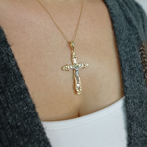 14K Gold Cross Pendant Necklace: Christian Jewelry, Hand-Polished