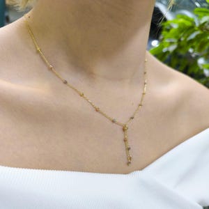14K Gold Beaded Chain Necklace - Diamond Cut Ball - 18 Inch