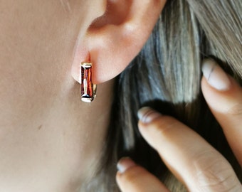 14K Gold Garnet Stone Earrings Baugette Garnet Stone Earrings Birthday Gifts Choose Your Stone GarnetEarrings For Valentines Christmas Gifts