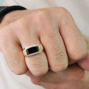 Signet Ring* 14K Gold For Boy Onyx  Signet Ring For Men Jewelry* Gold Signet Ring For Dad Birthday Gifts* Onyx Signet Ring For Him Christmas