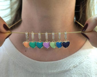 14K Gold Colorful Heart Pendant Necklace: Birthday Jewelry Gift