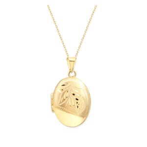 Colar com medalhão oval em ouro amarelo 14K: pingente com foto de família