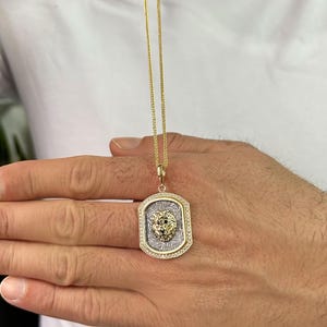 4 Cm With Stone Lion Gold Pendant 14K Solid Gold Lion Necklace For Dad Birthday Gift Lion Gold Pendant For Men Gifts Real Gold Lion Charm