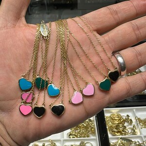 Heart Necklace*14K Gold Mini Heart Necklace For Lovers Birthday Gifts*For Mom Birthstone Necklace Christmas Gifts* Enamel Heart Pendant Girl