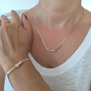 Handmade 14K Gold Curb Chain Necklace: Zirconia Miami Cuban Link