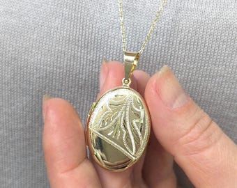 Oval Locket Halskette 14K Gelbgold Locket Anhänger Weihnachtsgeschenke Familien Foto Locket Halskette Personalisierte Locket Muttertagsgeschenke