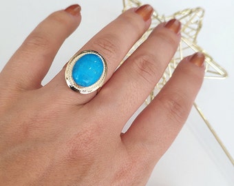 Turquoise Ring* 14K Turquoise Gold Ring For Women Birthday Gifts* For Mom Gold Turquoise Ring Everyday Jewelry, Mothers Day Gifts Real Gold