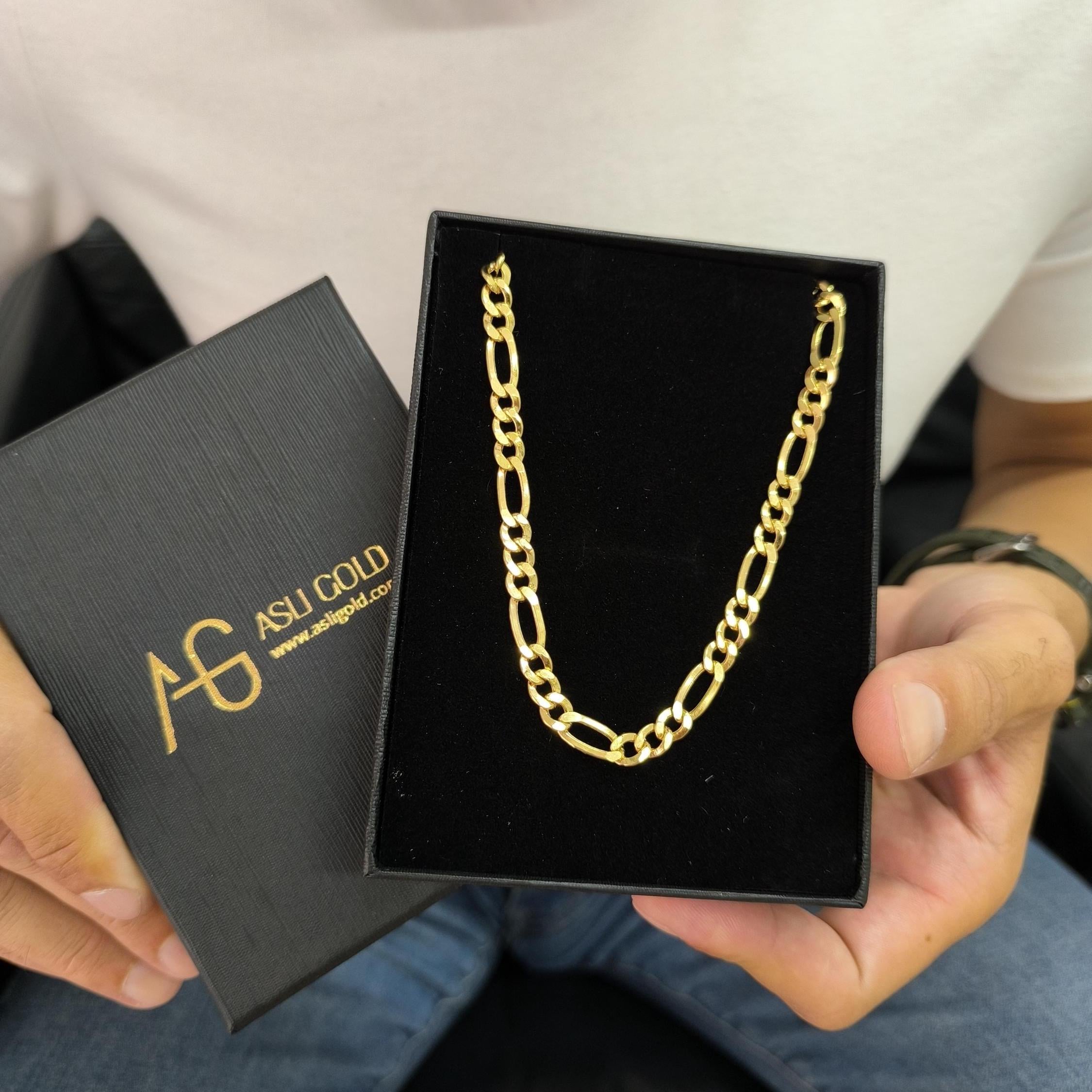 14K GELBGOLD 7.5MM Figaro Kette Italienische Link ... - DE