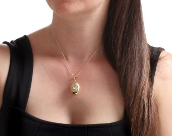 Oval Locket Halskette 14K Gelbgold Locket Anhänger Weihnachtsgeschenke Familien Foto Locket Halskette Personalisierte Locket Muttertagsgeschenke