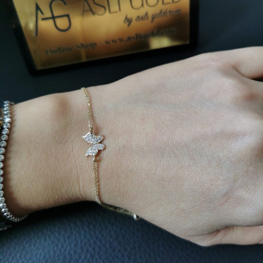 Butterfly Bracelet 14K Gold Butterfly Bracelet for Girl Birthday Jewelry for Women Minimalist