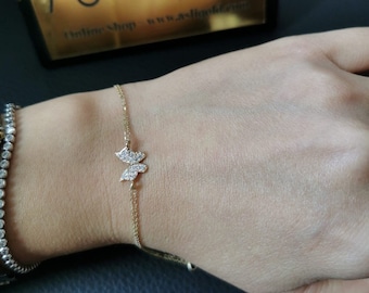 Fjärilsarmband* Fjärilsarmband i 14 karat guld För flickor Födelsedagspresenter* För kvinnor Minimalistiskt armband Julklappar* Armband i äkta guld