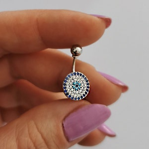 14K Gold Evil Eye Belly Ring: Women&#39;s Navel Jewelry