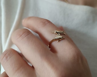 Dolphins Ring* 14K Gold Dolphin Ring For Girl Birthday Jewelry* For Women  Minimal Dolphin Ring* For Mother Dolphin Ring Everyday Jewelry