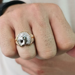 Horse Ring* 14K Gold Horse Signet Rings For Men Jewelry* Horse Shoe Ring For Men Birthday Jewelry* Horse Head Ring