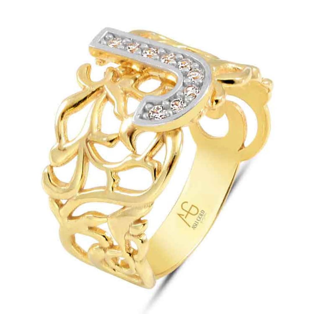 Anillo con inicial en oro macizo de 14 quilates Anillo con letra J  Joyería personalizada México - Main Image