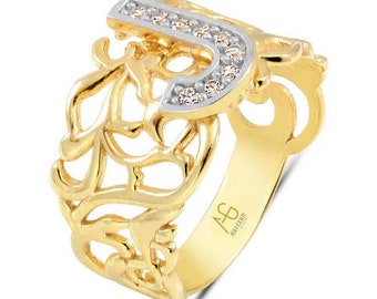 Anello iniziale in oro massiccio 14K - Anello con lettera J - Gioielli personalizzati