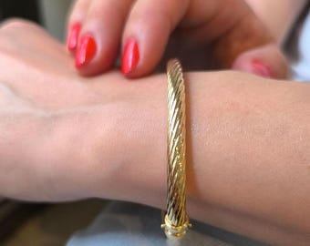 Spiral Gold Tube Bangle 14K Gold Plain Bangle For Women Birthday Gifts 5.3 Mm Hinged Bangle Bracelet for Everyday Gifts Yellow Solid Gold