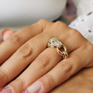 Pantergouden ring* 14K delicate massief gouden panterring voor vrouwen Verjaardagscadeaus* Panterring voor moeder alledaags sieraden* Kerstcadeaus