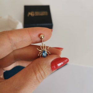 14K Gold Spider Belly Ring with Cubic Zircon Gem