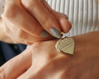 Hart gouden medaillon 14K gouden medaillon voor Moederdag Cadeaus voor vrouwen gegraveerde foto medaillon Memorial hanger Moederdag cadeaus Medaillon Charm