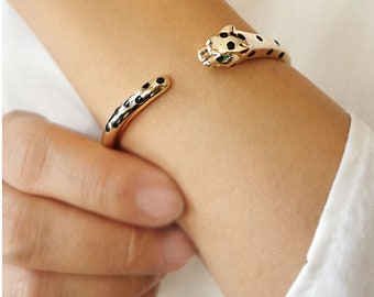 Panther Bangle* 14K Gold Panther Bangle For Mother Birthday Jewelry* Panther Bracelet For Woman Everyday Jewelry* Black Panther Bangle