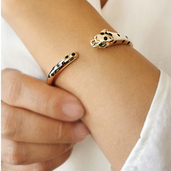 Brazalete de pantera Brazalete de pantera de oro de 14 quilates para madres joyas de cumpleanos Pulsera de pantera para mujer joyas de uso diario Brazalete de pantera negra regalos Etsy Mexico