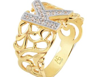 Anello con lettera K* Anello con lettera in oro massiccio 14K per le donne Regali di compleanno* Per la madre Anello con lettera in oro Gioielli per tutti i giorni* Per i regali di Natale della sorella