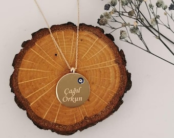 14K Gold Evil Eye Name Necklace: Personalized Birthday Jewelry