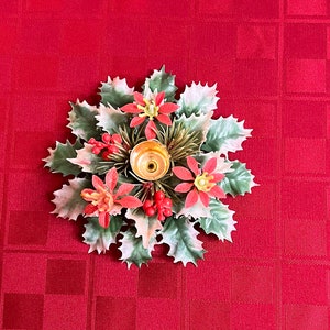 Vintage Christmas Taper Candle Holder, Candle Wreath, Candle Ring, Centerpiece, Holiday Candle, Mantle Decor