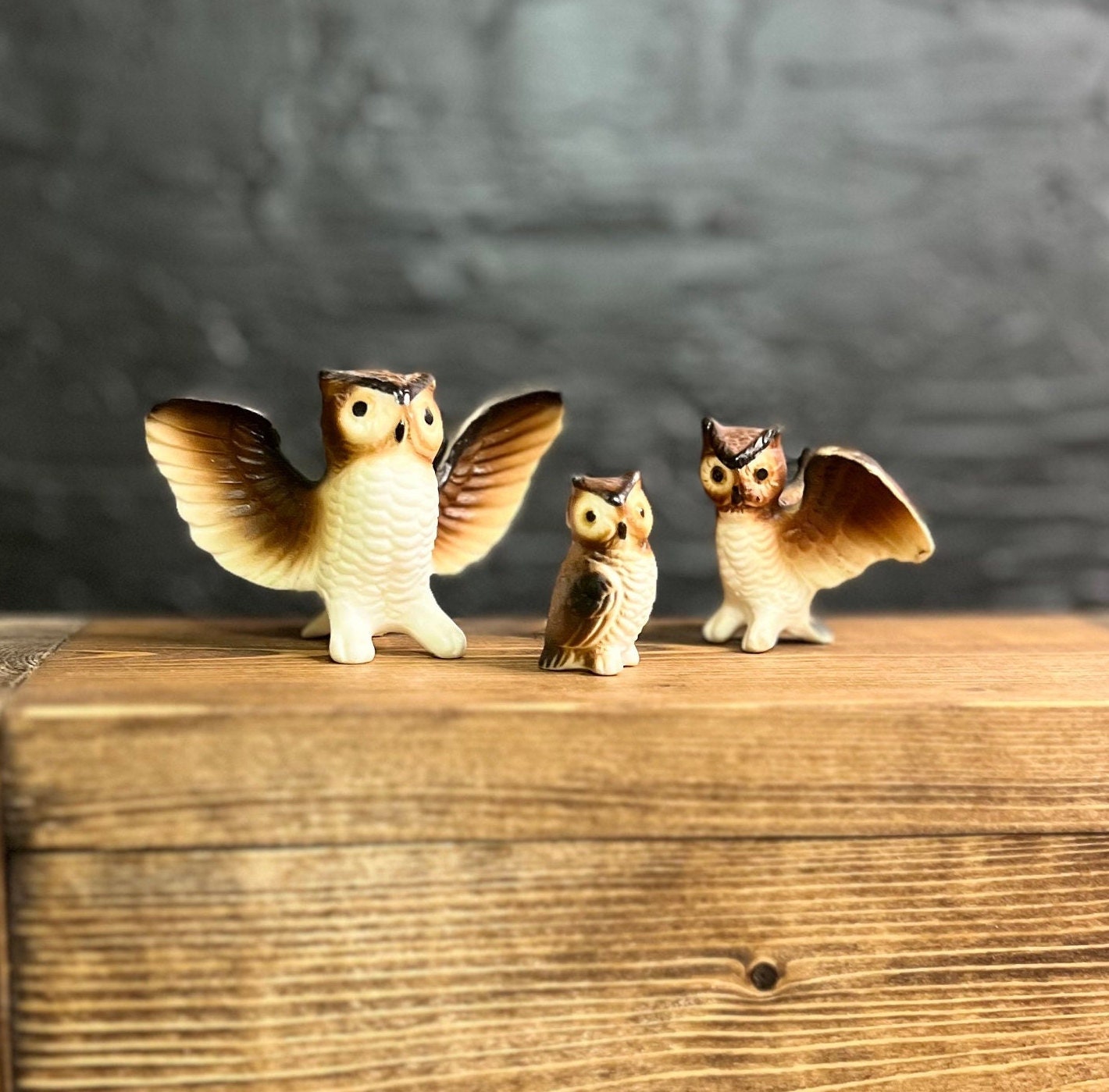 Vintage Minature Owl Set, Owl Famialy, Small Porcelain Owls