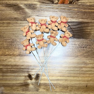 Vintage Flocked Bear Picks, Flocked Bear Ornaments, Floral Picks,